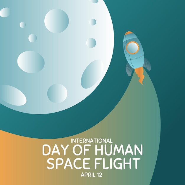 Día internacional del vuelo espacial humano 12 de abril Bandera del Día de la Cosmonáutica con cohete