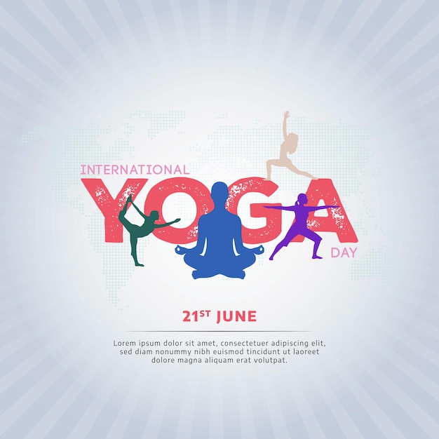 Día internacional del yoga 21 de junio publicación en las redes sociales Yoga Colorful Fitness Concept Vector illustration