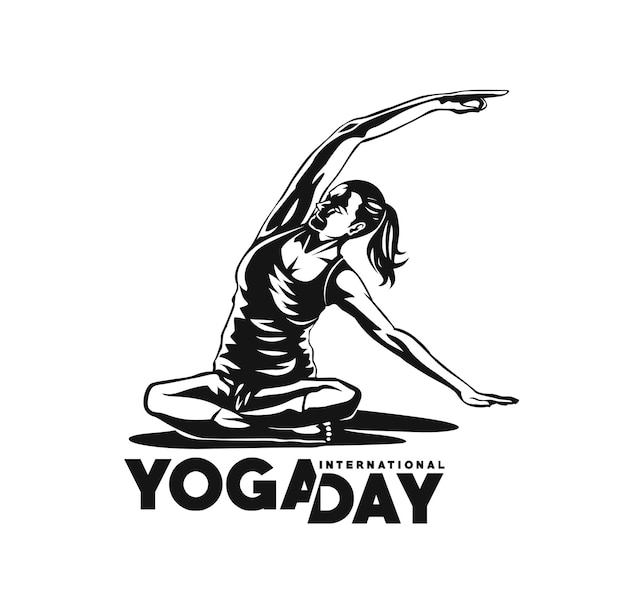 Día Internacional del Yoga Mujer Joven Medita Post Ad Banner Vector ilustración