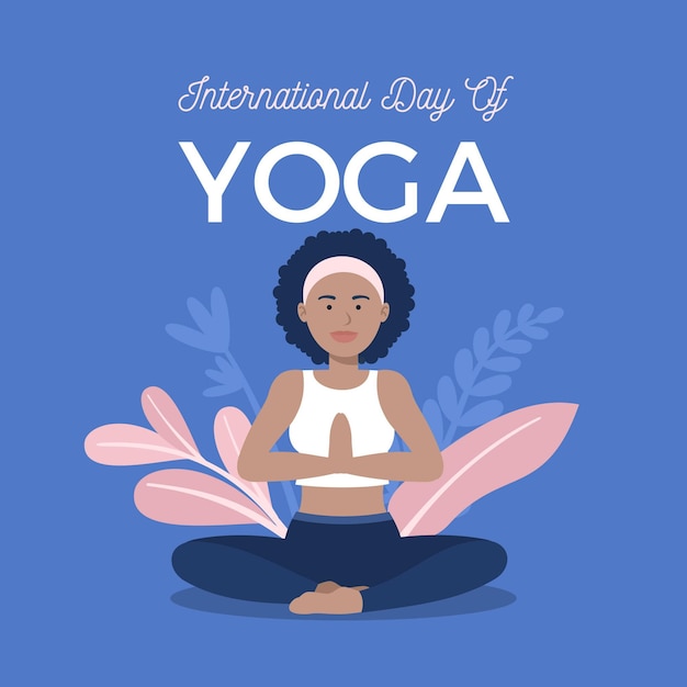 Vector dia internacional del yoga con mujer