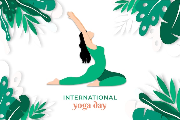 Día internacional del yoga en papel.