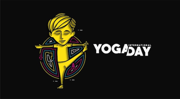 Día Internacional del Yoga Young Boy Meditate Post Ad Banner Vector ilustración