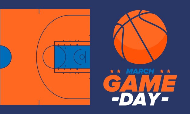 Día del Juego de Baloncesto Campo y pelota de baloncesto Super fiesta deportiva Playoff final Torneo Vector