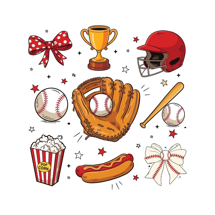 Día del Juego de Béisbol Equipo deportivo divertido y bocadillos