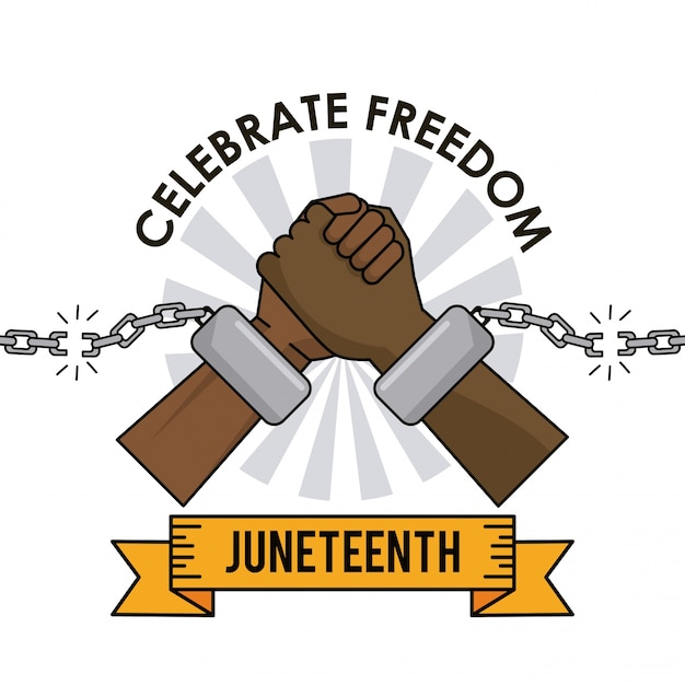 Día de juneteenth celebre la libertad rota manos de la cadena