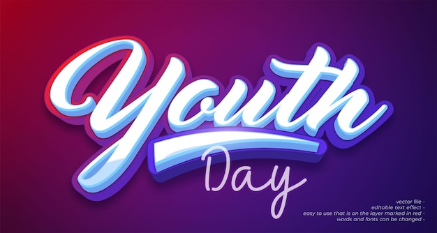 Día de la juventud de texto vectorial con efecto de texto de estilo 3D