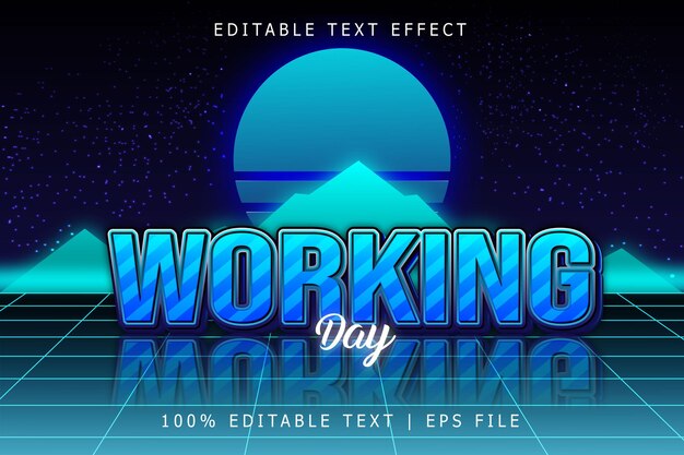 Día laborable Efecto de texto editable Relieve en 3 dimensiones Estilo retro