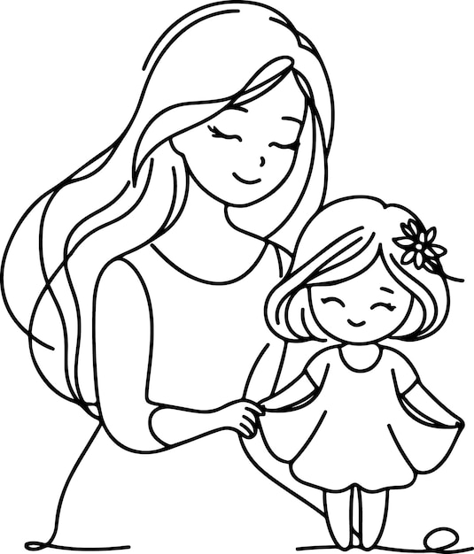 El día de la madre lineart vectorial dibujo de una sola línea mujer sosteniendo a su bebé ilustración vectorial