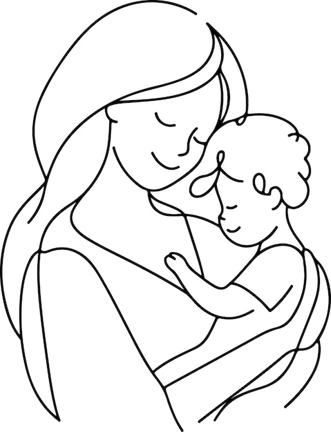 El día de la madre lineart vectorial dibujo de una sola línea mujer sosteniendo a su bebé ilustración vectorial