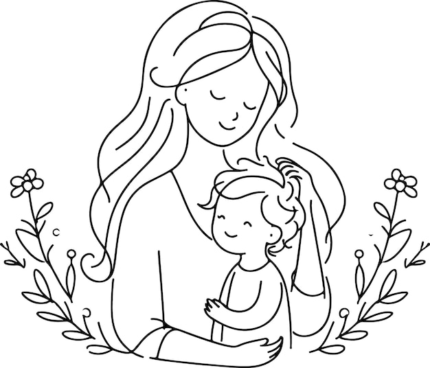 El día de la madre lineart vectorial dibujo de una sola línea mujer sosteniendo a su bebé ilustración vectorial