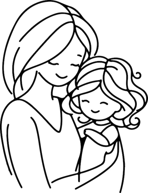 El día de la madre lineart vectorial dibujo de una sola línea mujer sosteniendo a su bebé ilustración vectorial