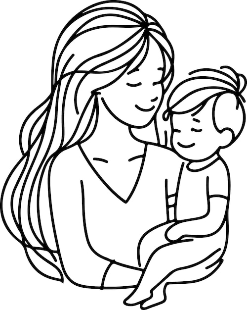 El día de la madre lineart vectorial dibujo de una sola línea mujer sosteniendo a su bebé ilustración vectorial
