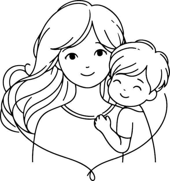 El día de la madre lineart vectorial dibujo de una sola línea mujer sosteniendo a su bebé ilustración vectorial