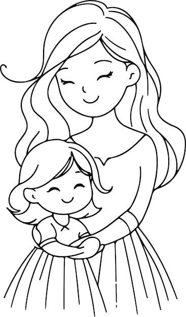 El día de la madre lineart vectorial dibujo de una sola línea mujer sosteniendo a su bebé ilustración vectorial