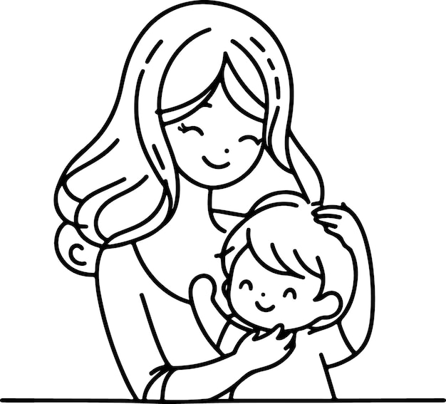 El día de la madre lineart vectorial dibujo de una sola línea mujer sosteniendo a su bebé ilustración vectorial