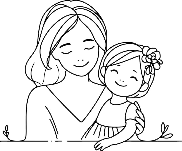 El día de la madre lineart vectorial dibujo de una sola línea mujer sosteniendo a su bebé ilustración vectorial