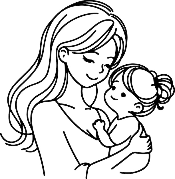 El día de la madre lineart vectorial dibujo de una sola línea mujer sosteniendo a su bebé ilustración vectorial