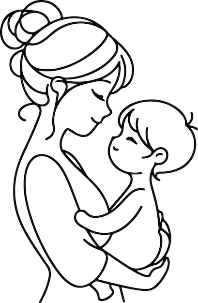 El día de la madre lineart vectorial dibujo de una sola línea mujer sosteniendo a su bebé ilustración vectorial