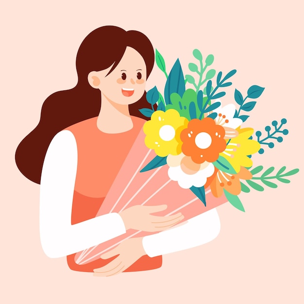 Día de la madre madre sosteniendo flores ilustración vectorial