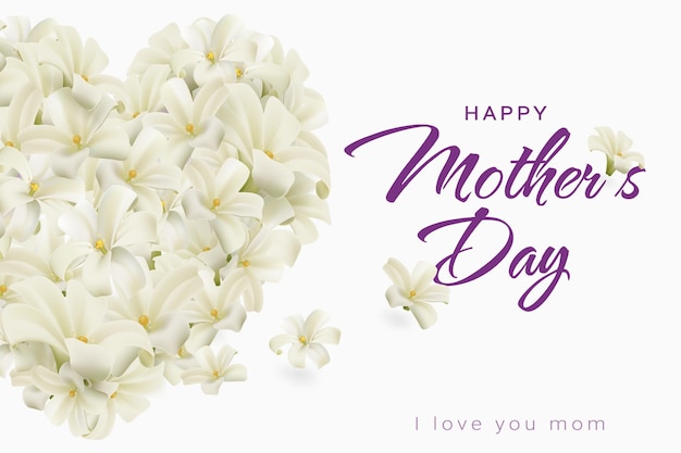 Día de la madre con postal de flor de corazón blanco puro transmite amor por la madre archivo realista