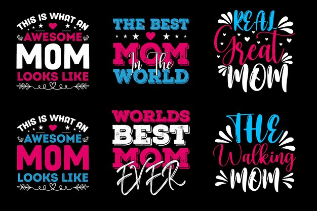 Vector día de las madres tipografía paquete de camisetas o mamá tipografía diseño de camisas