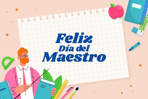 Vector día del maestro plano dibujado a mano en fondo español