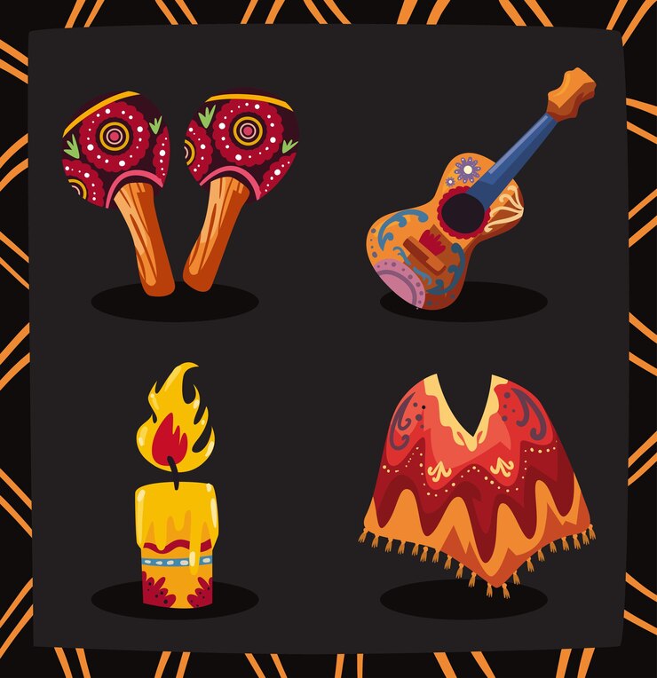 Vector dia mexicano del dia de los muertos simbolos