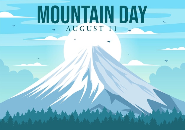 Día de la Montaña en Japón Ilustración vectorial el 11 de agosto con el Monte Fuji y el fondo de la flor Sakura en un diseño plano de estilo de dibujos animados