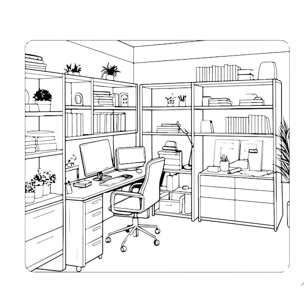 día de muebles de dibujo lineal de página