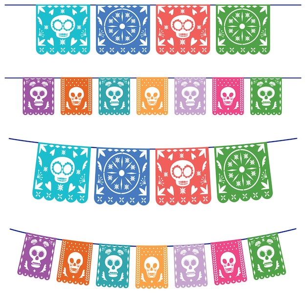 Vector día de muertos con banderas mexicanas