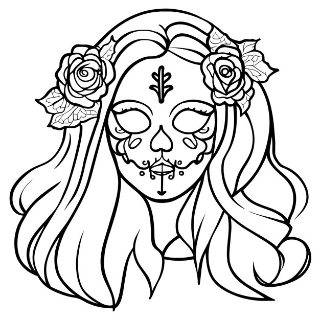 Vector día de los muertos calavera de azúcar halloween dibujado a mano dibujos animados pegatina icono concepto aislado ilustración