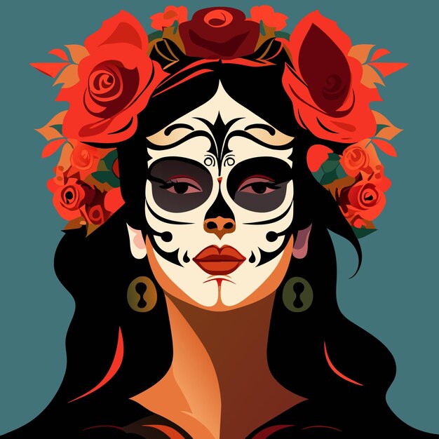 Vector día de los muertos calavera de azúcar halloween dibujado a mano dibujos animados pegatina icono concepto aislado ilustración