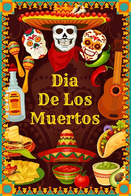 Dia de los muertos calavera mexicana en sombrero