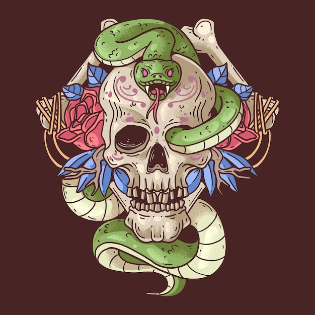 Vector dia de muertos calavera y serpiente