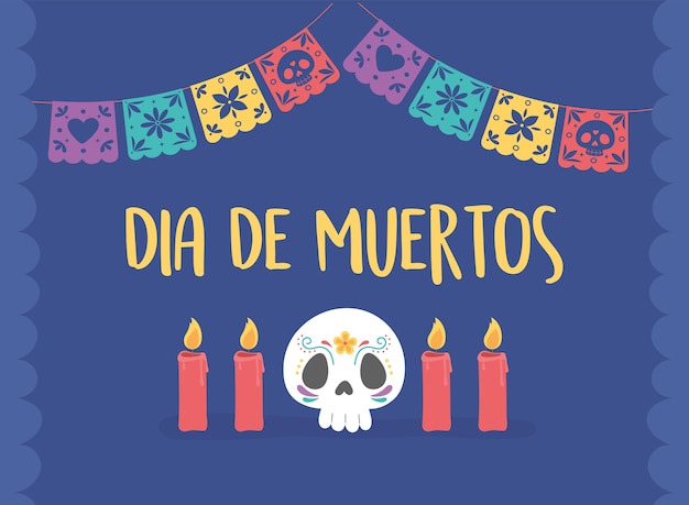Día de los muertos, celebración mexicana tradicional calavera y velas.