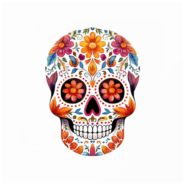 Dia de los muertos cráneo acuarela pintura ilustración