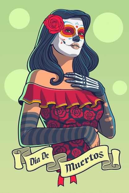 Vector dia de los muertos dama vestida de catrina