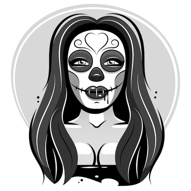 Vector dia de los muertos, día de los muertos, fiesta mexicana, festival. afiche, pancarta y tarjeta con maquillaje de calavera de azúcar, mujer con corona de flores. concepto de halloween