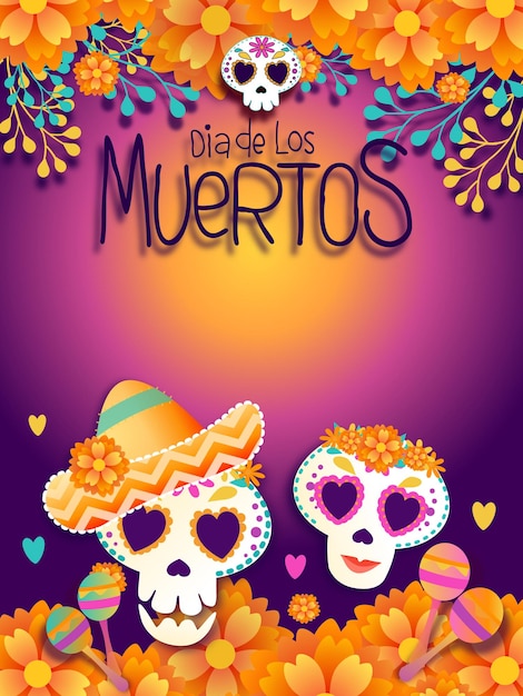 Dia de los muertos Día de los muertos con el fondo del cartel de la polilla de las calaveras para muerto