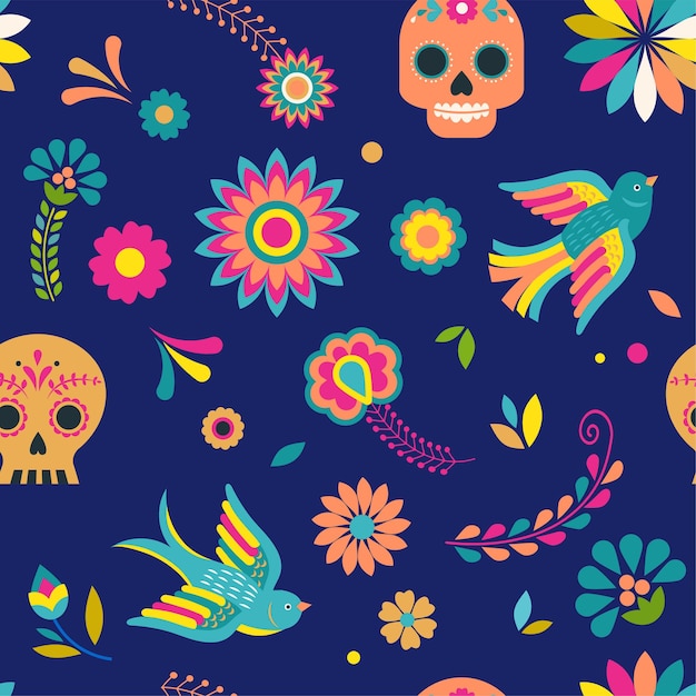 Vector dia de los muertos dia de los muertos fondo y patrones sin fisuras