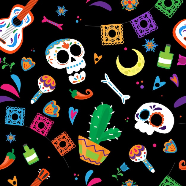 Vector dia de los muertos dia de los muertos de patrones sin fisuras