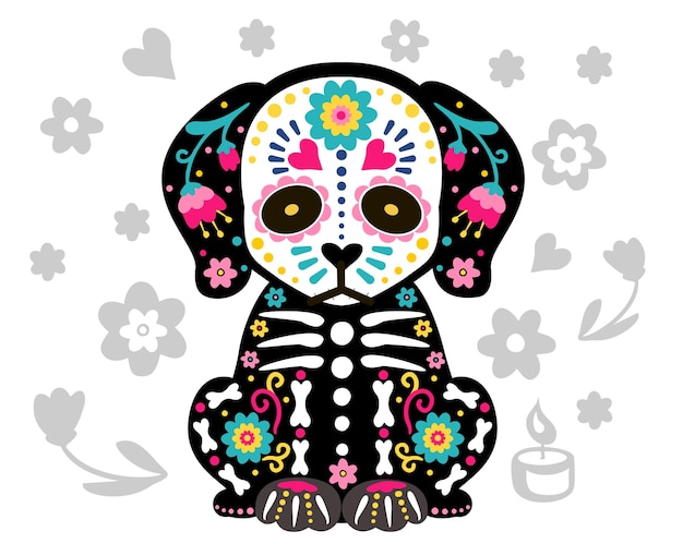 Día de los muertos esqueleto de calavera animal dia de los muertos decorado con coloridos elementos mexicanos