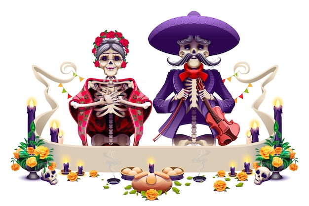 Día de muertos fiesta mexicana dia de muertos esqueleto pareja de ancianos abuelos