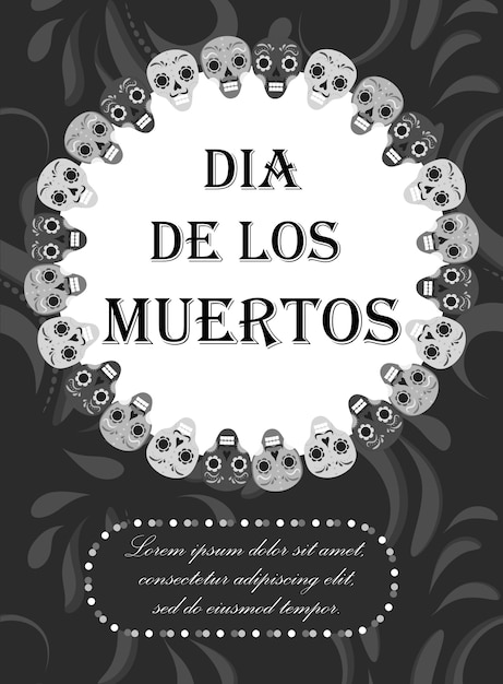 Vector día de los muertos flyer, póster, invitación. tarjeta de plantilla de dia de muertos para su. concepto de vacaciones en méxico. ilustración.