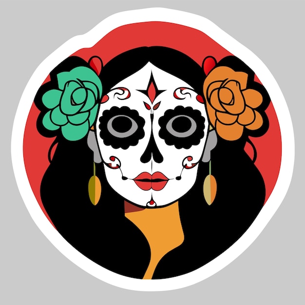 Vector día de los muertos halloween dia de los muertos cráneo de azúcar dibujado a mano adhesivo de dibujos animados plano y elegante