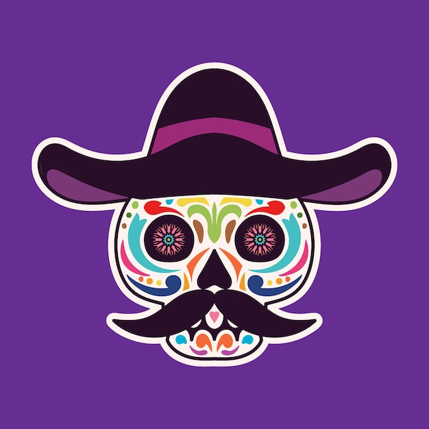 Vector día de muertos, hermosa cabeza de calavera de flores.