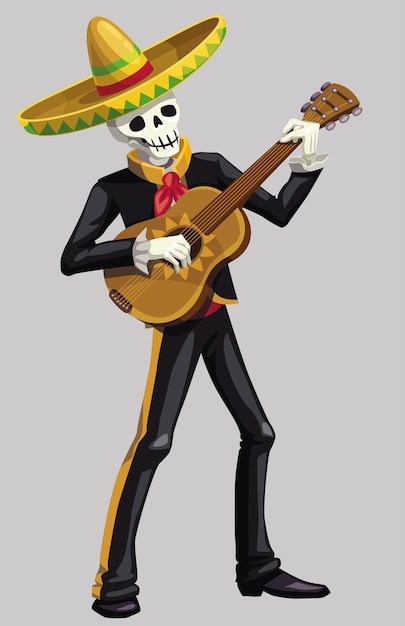 Día de los muertos mariachi vector de calavera mexicana