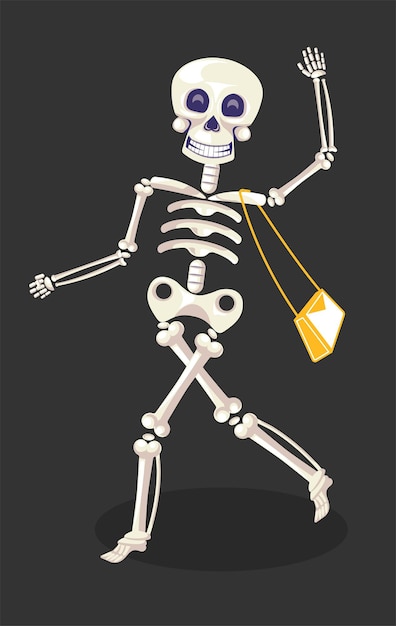 Vector día de muertos o dia de los muertos esqueleto con monedero.