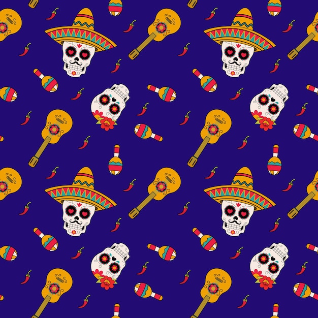 Dia de los muertos patrón sin costuras ilustración vectorial