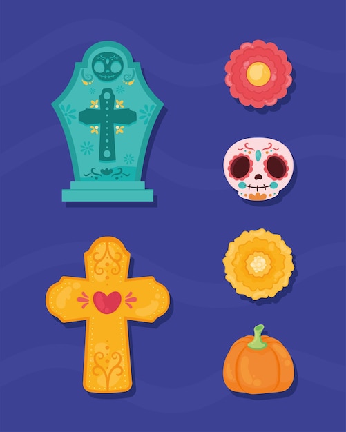 Dia de los muertos seis iconos